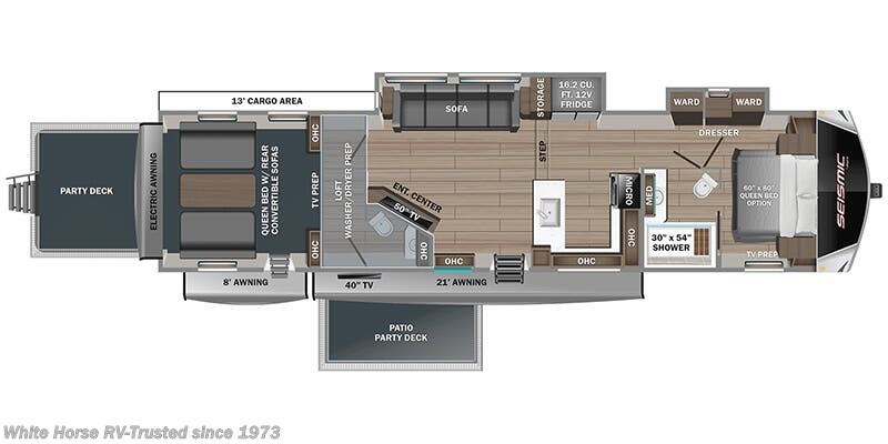 Floorplan of 2026 Jayco Seismic 413 Double Slide, Side & Rear Patio Decks