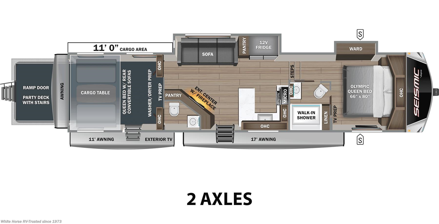 2026 Jayco Seismic 359 - New Toy Hauler For Sale by White Horse RV Center in Williamstown, New Jersey features Refrigerator (12V), Solar Panels, Air Conditioning, Leveling Jacks, Smart TV