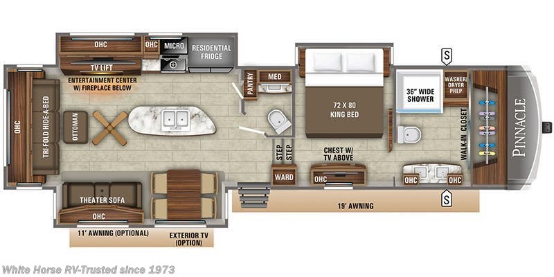 2019 Jayco Pinnacle 36FBTS - Used Fifth Wheel For Sale by White Horse RV Center in Williamstown, New Jersey features Overhead Cabinetry, King Size Bed, TV, Slideout, Residential Refrigerator