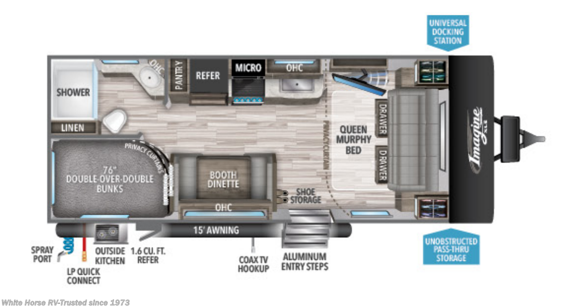 2021 Grand Design Imagine XLS 21BHE - Used Travel Trailer For Sale by White Horse RV Center in Williamstown, New Jersey features Air Conditioning, Exterior Speakers, Power Awning, Ladder, Power Roof Vent