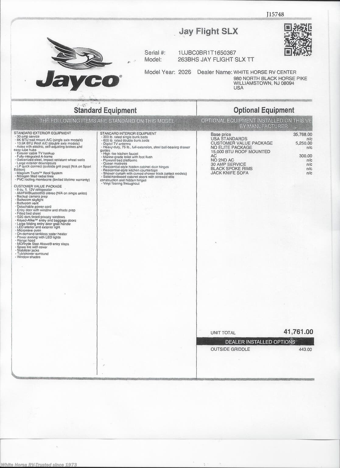 2026 Jay Flight SLX 263BHS by Jayco from White Horse RV Center in Williamstown, New Jersey
