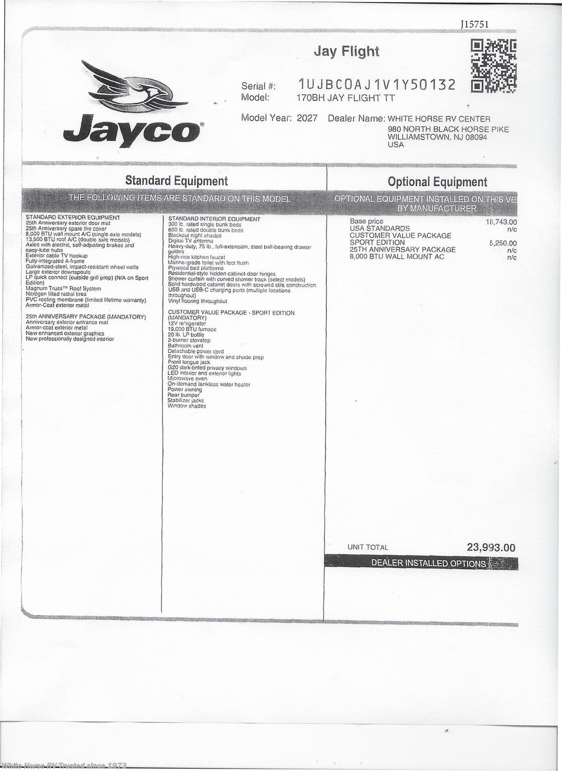New 2027 Jayco Jay Flight Sport Edition 170BH available in Williamstown, New Jersey