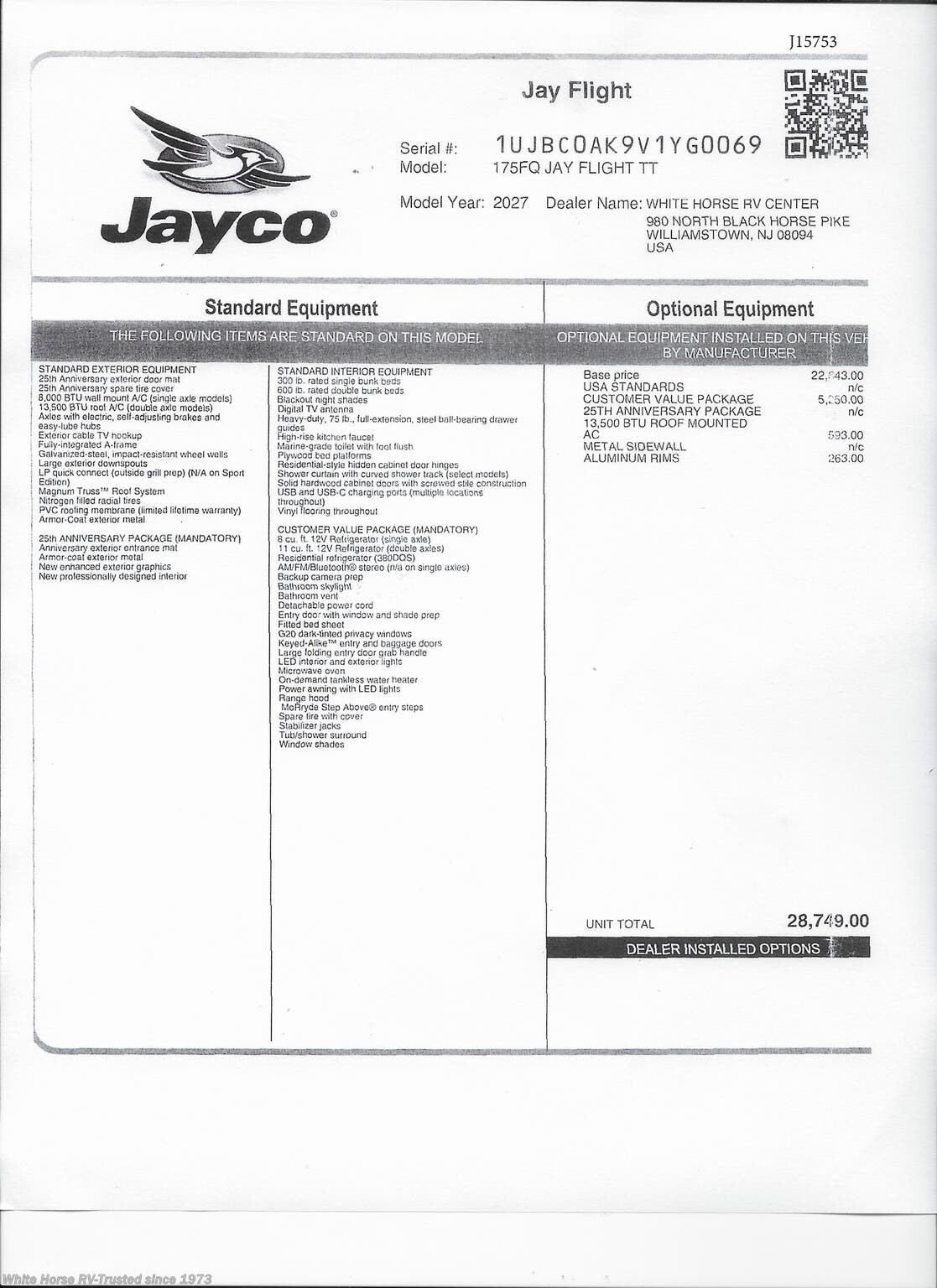 New 2027 Jayco Jay Flight 175FQW available in Williamstown, New Jersey