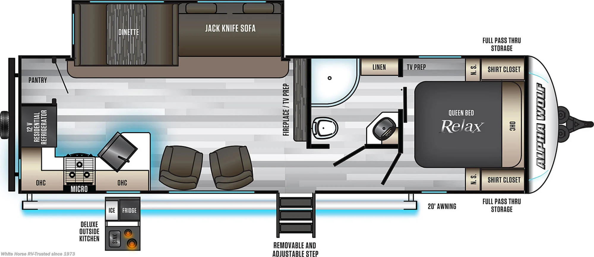 2020 Forest River Alpha Wolf 27RK-L - Used Travel Trailer For Sale by White Horse RV Center in Williamstown, New Jersey features Booth Dinette, Medicine Cabinet, Pantry, Refrigerator, Slideout
