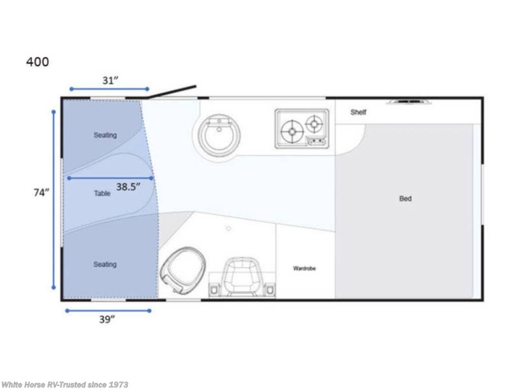 2015 NuCamp TAB 400 - Used Travel Trailer For Sale by White Horse RV Center in Williamstown, New Jersey features Skylight, Roof Vents, Dinette Bed, Overhead Cabinetry, TV