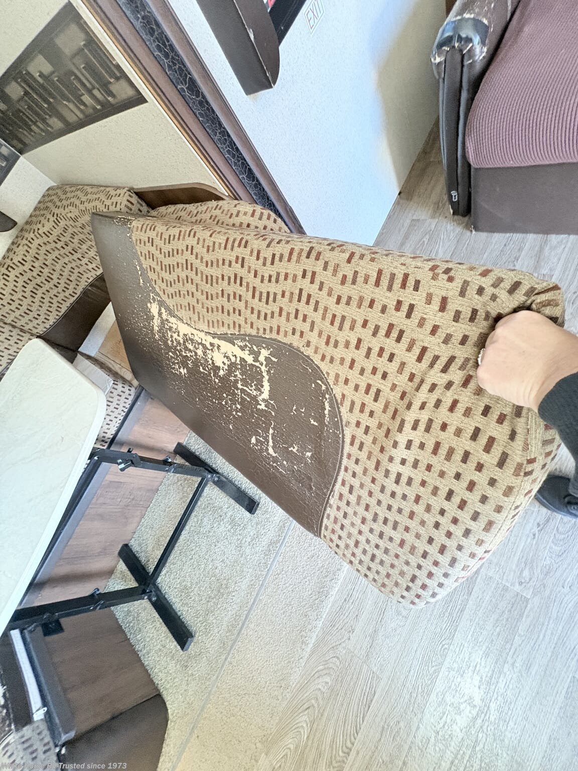 please see photos for wear on Dinette Booths cushions.  Sold As is... 