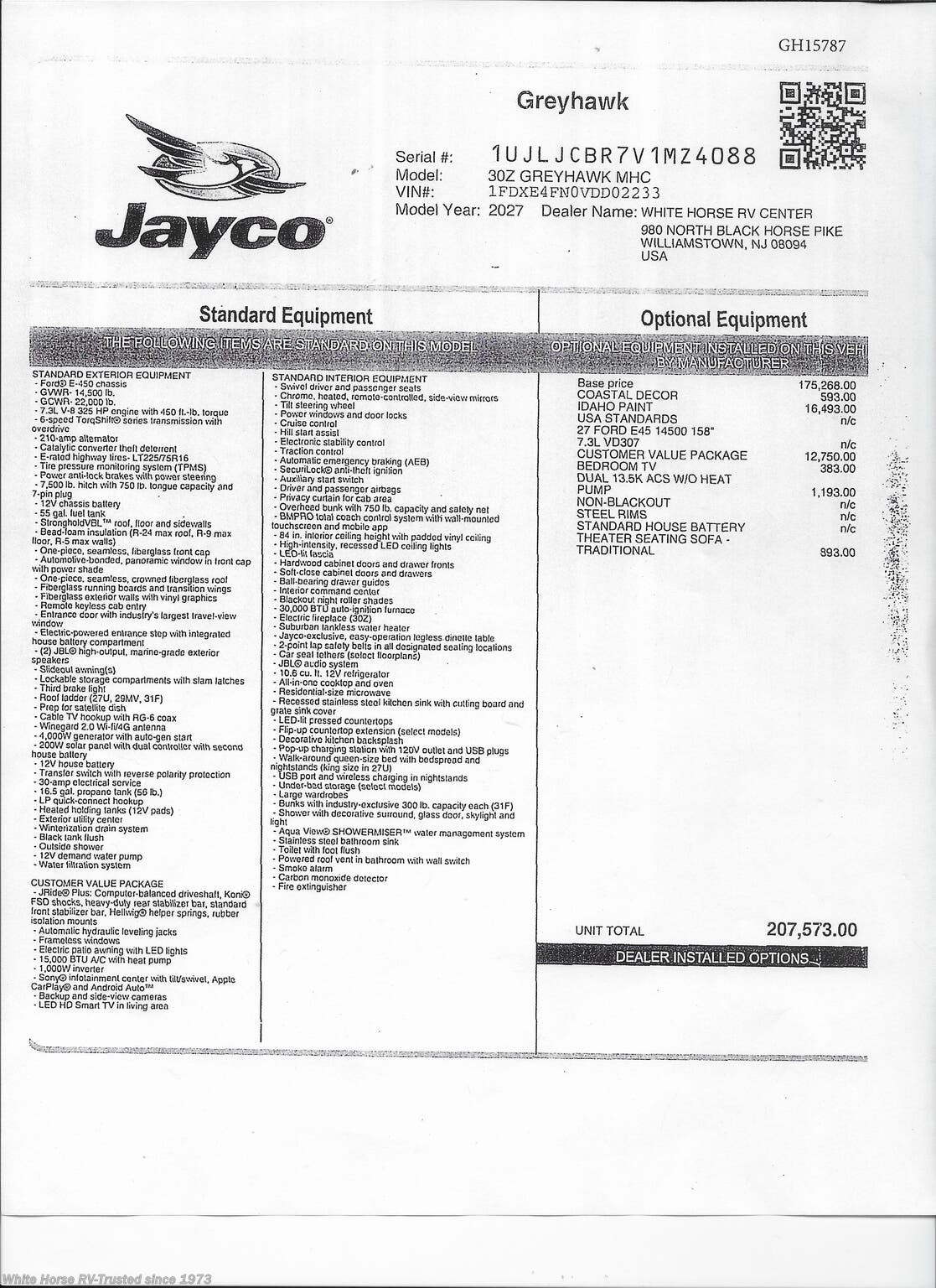 New 2027 Jayco Greyhawk 30Z available in Williamstown, New Jersey