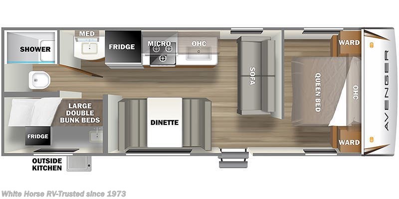 2022 Prime Time Avenger 26BK - Used Travel Trailer For Sale by White Horse RV Center in Williamstown, New Jersey features Stove Top Burner, Bunk Beds, Queen Bed, Dinette Bed, Refrigerator (12V)