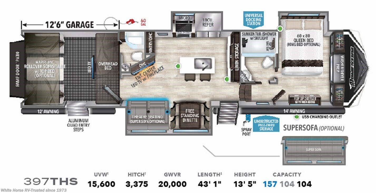 Floorplan of 2022 Grand Design Momentum 397THS