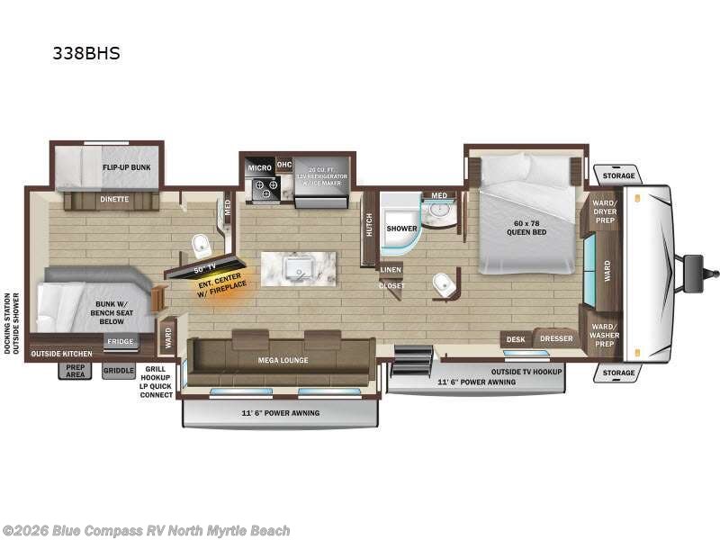2025 Highland Ridge Open Range 338BHS - Used Travel Trailer For Sale by Blue Compass RV North Myrtle Beach in Longs, South Carolina features Slideout