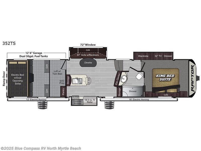 2017 Keystone Raptor 352TS - Used Toy Hauler For Sale by Blue Compass RV North Myrtle Beach in Longs, South Carolina features Slideout