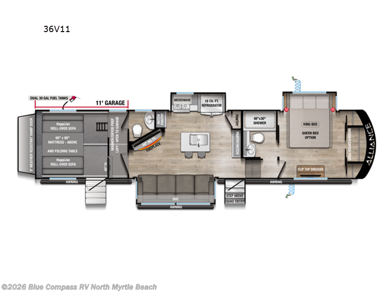 2026 Alliance RV Valor 36V11 - New Toy Hauler For Sale by Blue Compass RV North Myrtle Beach in Longs, South Carolina features Slideout