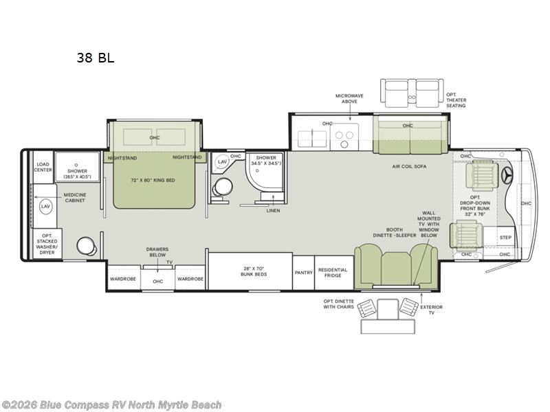 2026 Tiffin Byway 38 BL - New Class A For Sale by Blue Compass RV North Myrtle Beach in Longs, South Carolina features Slideout