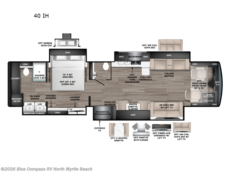 2027 Tiffin Phaeton 40 IH - New Class A For Sale by Blue Compass RV North Myrtle Beach in Longs, South Carolina features Slideout