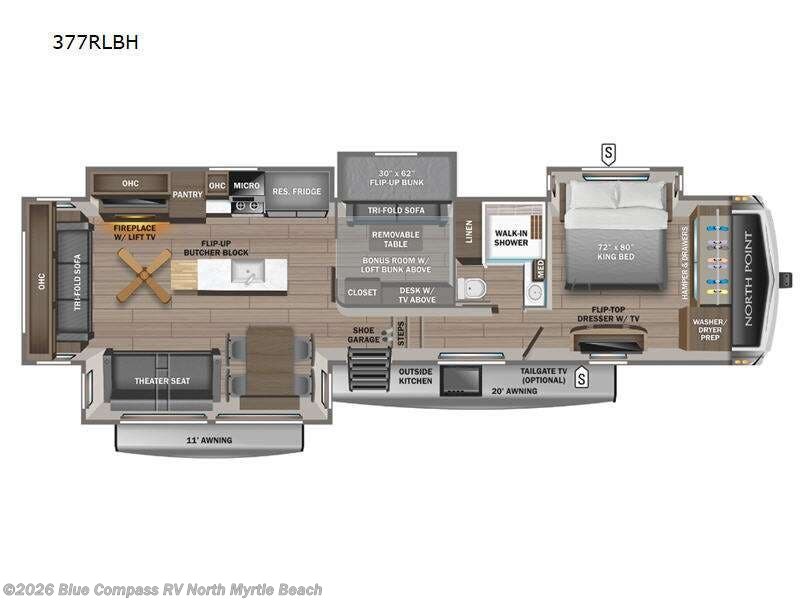 2024 Jayco North Point 377RLBH - Used Fifth Wheel For Sale by Blue Compass RV North Myrtle Beach in Longs, South Carolina features Slideout