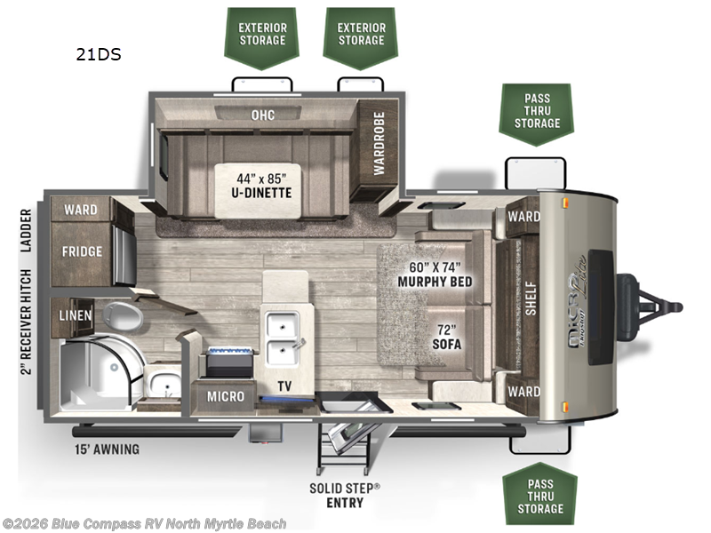 2023 Forest River Flagstaff Micro Lite 21ds - Used Travel Trailer For Sale by Blue Compass RV North Myrtle Beach in Longs, South Carolina features Slideout
