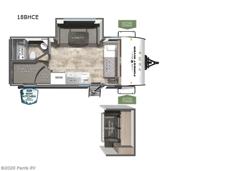 2026 Forest River Puma Camping Edition 18BHCE - New Travel Trailer For Sale by Parris RV in Murray, Utah features Slideout