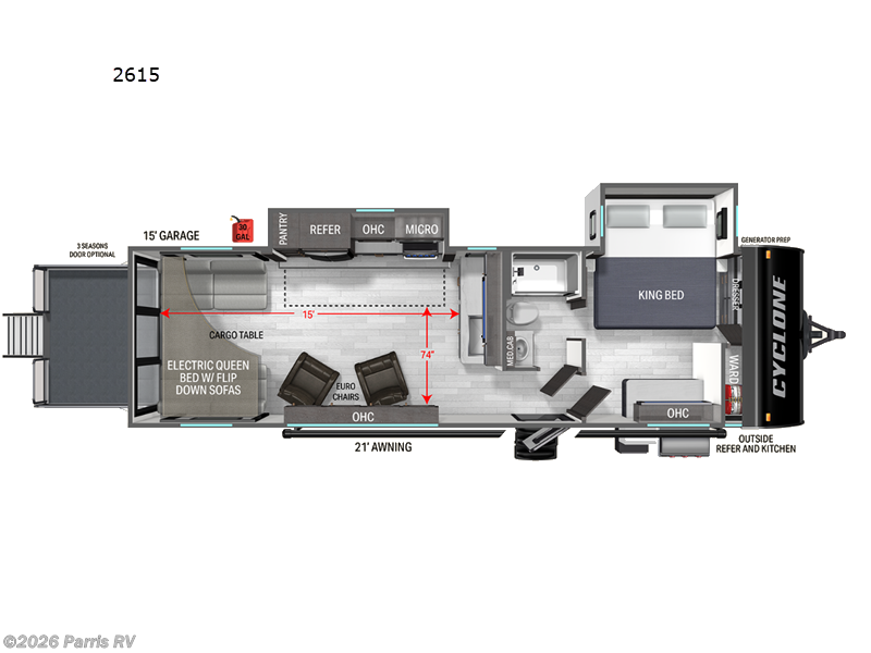 2027 Heartland Cyclone 2615 - New Toy Hauler For Sale by Parris RV in Murray, Utah features Slideout