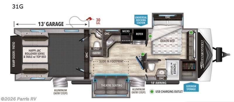 2021 Grand Design Momentum G-Class 31G - Used Toy Hauler For Sale by Parris RV in Murray, Utah features Slideout