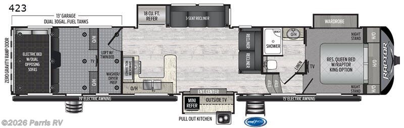 2020 Keystone Raptor 423 - Used Toy Hauler For Sale by Parris RV in Murray, Utah features Slideout