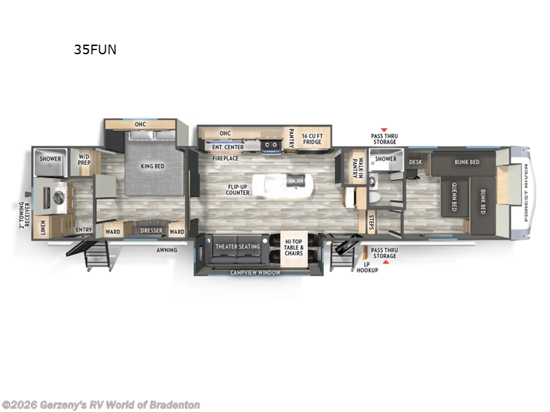 2026 Forest River Cardinal 35FUN - New Fifth Wheel For Sale by Gerzeny's RV World of Bradenton in Bradenton, Florida features Slideout