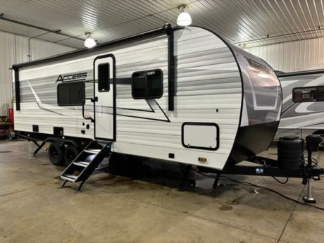 &lt;p&gt;&lt;span style=&quot;font-family: verdana, geneva, sans-serif;&quot;&gt;Explore the great outdoors in the all new &lt;span style=&quot;color: rgb(224, 62, 45);&quot;&gt;Winnebago Access!&lt;/span&gt;&amp;nbsp; This spacious floorplan offers more amenities than anything else in its class.&amp;nbsp; Featuring a front bedroom with a &lt;span style=&quot;color: rgb(224, 62, 45);&quot;&gt;walk-around queen sized bed.&lt;/span&gt;&amp;nbsp; There&#39;s plenty of space for all of your gear with the &lt;span style=&quot;color: rgb(224, 62, 45);&quot;&gt;under bed storage&lt;/span&gt;, and each side of the bed has its own storage drawer and cabinet.&amp;nbsp; The kitchen has tons of built in storage and plenty of counter space for prepping meals.&amp;nbsp; Get cleaned up in the bathroom with a large &lt;span style=&quot;color: rgb(224, 62, 45);&quot;&gt;30&quot; X 36&quot; shower&lt;/span&gt; featuring a large skylight to let in natural light.&amp;nbsp; Setting up camp in the Winnebago Access is a breeze with its &lt;span style=&quot;color: rgb(224, 62, 45);&quot;&gt;standard power tongue jack, power stabilizing jacks, and power awning.&lt;/span&gt;&amp;nbsp; There&#39;s no shortage of things to do with the Access, so go get yours today and create new memories with your friends and family.&lt;/span&gt;&lt;/p&gt;
&lt;p&gt;&amp;nbsp;&lt;/p&gt;
&lt;h3&gt;Features&lt;/h3&gt;
&lt;h4&gt;&lt;span style=&quot;color: #ff0000;&quot;&gt;Galley&lt;/span&gt;&lt;/h4&gt;
&lt;ul&gt;
&lt;li style=&quot;box-sizing: border-box; color: #34393e; font-family: BertholdGrotesk-Regular, Arial, Helvetica, sans-serif; font-size: 20px;&quot;&gt;&lt;span style=&quot;font-family: verdana, geneva, sans-serif; font-size: 16px;&quot;&gt;Recessed single basin stainless steel sink&lt;/span&gt;&lt;/li&gt;
&lt;li style=&quot;box-sizing: border-box; color: #34393e; font-family: BertholdGrotesk-Regular, Arial, Helvetica, sans-serif; font-size: 20px;&quot;&gt;&lt;span style=&quot;font-family: verdana, geneva, sans-serif; font-size: 16px;&quot;&gt;Residential style&amp;nbsp;pulldown&amp;nbsp;faucet with sprayer&lt;/span&gt;&lt;/li&gt;
&lt;li style=&quot;box-sizing: border-box; color: #34393e; font-family: BertholdGrotesk-Regular, Arial, Helvetica, sans-serif; font-size: 20px;&quot;&gt;&lt;span style=&quot;font-family: verdana, geneva, sans-serif; font-size: 16px;&quot;&gt;Recessed 3-burner&amp;nbsp;cooktop&amp;nbsp;with&amp;nbsp;backlit&amp;nbsp;knobs and glass cover&lt;/span&gt;&lt;/li&gt;
&lt;li style=&quot;box-sizing: border-box; color: #34393e; font-family: BertholdGrotesk-Regular, Arial, Helvetica, sans-serif; font-size: 20px;&quot;&gt;&lt;span style=&quot;font-family: verdana, geneva, sans-serif; font-size: 16px;&quot;&gt;10.3 cubic ft. 12-Volt refrigerator&lt;/span&gt;&lt;/li&gt;
&lt;li style=&quot;box-sizing: border-box; color: #34393e; font-family: BertholdGrotesk-Regular, Arial, Helvetica, sans-serif; font-size: 20px;&quot;&gt;&lt;span style=&quot;font-family: verdana, geneva, sans-serif; font-size: 16px;&quot;&gt;1.1 cubic ft. convection microwave&lt;/span&gt;&lt;/li&gt;
&lt;/ul&gt;
&lt;h4&gt;&lt;span style=&quot;color: #ff0000;&quot;&gt;Optional Equipment&lt;/span&gt;&lt;/h4&gt;
&lt;ul&gt;
&lt;li&gt;&lt;span style=&quot;color: #ff0000; font-family: verdana, geneva, sans-serif; font-size: 16px;&quot;&gt;&lt;span style=&quot;color: #34393e;&quot;&gt;8 cubic ft. gas/electric refrigerator&lt;/span&gt;&lt;/span&gt;&lt;/li&gt;
&lt;/ul&gt;
&lt;h4&gt;&lt;span style=&quot;color: #ff0000;&quot;&gt;Bath&lt;/span&gt;&lt;/h4&gt;
&lt;ul&gt;
&lt;li&gt;&lt;span style=&quot;color: #ff0000; font-family: verdana, geneva, sans-serif; font-size: 16px;&quot;&gt;&lt;span style=&quot;color: #34393e;&quot;&gt;Vanity mirror&lt;/span&gt;&lt;/span&gt;&lt;/li&gt;
&lt;li&gt;&lt;span style=&quot;color: #ff0000; font-family: verdana, geneva, sans-serif; font-size: 16px;&quot;&gt;&lt;span style=&quot;color: #34393e;&quot;&gt;Under-sink storage&lt;/span&gt;&lt;/span&gt;&lt;/li&gt;
&lt;li&gt;&lt;span style=&quot;color: #ff0000; font-family: verdana, geneva, sans-serif; font-size: 16px;&quot;&gt;&lt;span style=&quot;color: #34393e;&quot;&gt;Towel rack and hooks&lt;/span&gt;&lt;/span&gt;&lt;/li&gt;
&lt;li&gt;&lt;span style=&quot;color: #ff0000; font-family: verdana, geneva, sans-serif; font-size: 16px;&quot;&gt;&lt;span style=&quot;color: #34393e;&quot;&gt;30&quot; x 36&quot; shower with a 14&quot; x 22&quot; skylight&lt;/span&gt;&lt;/span&gt;&lt;/li&gt;
&lt;li&gt;&lt;span style=&quot;color: #ff0000; font-family: verdana, geneva, sans-serif; font-size: 16px;&quot;&gt;&lt;span style=&quot;color: #34393e;&quot;&gt;Roof vent&lt;/span&gt;&lt;/span&gt;&lt;/li&gt;
&lt;li&gt;&lt;span style=&quot;color: #ff0000; font-family: verdana, geneva, sans-serif; font-size: 16px;&quot;&gt;&lt;span style=&quot;color: #34393e;&quot;&gt;Porcelain toilet&lt;/span&gt;&lt;/span&gt;&lt;/li&gt;
&lt;/ul&gt;
&lt;h4&gt;&lt;span style=&quot;color: #ff0000;&quot;&gt;Bedroom&lt;/span&gt;&lt;/h4&gt;
&lt;ul&gt;
&lt;li&gt;&lt;span style=&quot;color: #ff0000; font-family: verdana, geneva, sans-serif; font-size: 16px;&quot;&gt;&lt;span style=&quot;color: #34393e;&quot;&gt;Sleeps up to 5 (Depending on floor plan configuration)&lt;/span&gt;&lt;/span&gt;&lt;/li&gt;
&lt;li&gt;&lt;span style=&quot;color: #ff0000; font-family: verdana, geneva, sans-serif; font-size: 16px;&quot;&gt;&lt;span style=&quot;color: #34393e;&quot;&gt;Underbed storage with designated laundry basket storage&lt;/span&gt;&lt;/span&gt;&lt;/li&gt;
&lt;li&gt;&lt;span style=&quot;color: #ff0000; font-family: verdana, geneva, sans-serif; font-size: 16px;&quot;&gt;&lt;span style=&quot;color: #34393e;&quot;&gt;Wardrobe with removable shelves&lt;/span&gt;&lt;/span&gt;&lt;/li&gt;
&lt;/ul&gt;
&lt;h4&gt;&lt;span style=&quot;color: #ff0000;&quot;&gt;Exterior&lt;/span&gt;&lt;/h4&gt;
&lt;ul&gt;
&lt;li dir=&quot;ltr&quot; style=&quot;line-height: 1.38; background-color: #ffffff;&quot;&gt;&lt;span style=&quot;font-family: verdana, geneva, sans-serif; font-size: 16px;&quot;&gt;&lt;span style=&quot;color: #34393e; background-color: transparent; font-weight: 400; font-style: normal; font-variant: normal; text-decoration: none; vertical-align: baseline; white-space: pre-wrap;&quot;&gt;NXG engineered frame&lt;/span&gt;&lt;/span&gt;&lt;/li&gt;
&lt;li dir=&quot;ltr&quot; style=&quot;line-height: 1.38; background-color: #ffffff;&quot;&gt;&lt;span style=&quot;font-family: verdana, geneva, sans-serif; font-size: 16px;&quot;&gt;&lt;span style=&quot;color: #34393e; background-color: transparent; font-weight: 400; font-style: normal; font-variant: normal; text-decoration: none; vertical-align: baseline; white-space: pre-wrap;&quot;&gt;Thicker sidewall metal with UV protection and a high gloss finish&lt;/span&gt;&lt;/span&gt;&lt;/li&gt;
&lt;li dir=&quot;ltr&quot; style=&quot;line-height: 1.38; background-color: #ffffff;&quot;&gt;&lt;span style=&quot;font-family: verdana, geneva, sans-serif; font-size: 16px;&quot;&gt;&lt;span style=&quot;color: #34393e; background-color: transparent; font-weight: 400; font-style: normal; font-variant: normal; text-decoration: none; vertical-align: baseline; white-space: pre-wrap;&quot;&gt;2&quot; frame mounted accessory receiver with a 350 pound capacity&lt;/span&gt;&lt;/span&gt;&lt;/li&gt;
&lt;li dir=&quot;ltr&quot; style=&quot;line-height: 1.38; background-color: #ffffff;&quot;&gt;&lt;span style=&quot;font-family: verdana, geneva, sans-serif; font-size: 16px;&quot;&gt;&lt;span style=&quot;color: #34393e; background-color: transparent; font-weight: 400; font-style: normal; font-variant: normal; text-decoration: none; vertical-align: baseline; white-space: pre-wrap;&quot;&gt;Fully enclosed underbelly with radiant foil insulation&lt;/span&gt;&lt;/span&gt;&lt;/li&gt;
&lt;li dir=&quot;ltr&quot; style=&quot;line-height: 1.38; background-color: #ffffff;&quot;&gt;&lt;span style=&quot;font-family: verdana, geneva, sans-serif; font-size: 16px;&quot;&gt;&lt;span style=&quot;color: #34393e; background-color: transparent; font-weight: 400; font-style: normal; font-variant: normal; text-decoration: none; vertical-align: baseline; white-space: pre-wrap;&quot;&gt;Dexter E-Z lube axels&lt;/span&gt;&lt;/span&gt;&lt;/li&gt;
&lt;li dir=&quot;ltr&quot; style=&quot;line-height: 1.38; background-color: #ffffff;&quot;&gt;&lt;span style=&quot;font-family: verdana, geneva, sans-serif; font-size: 16px;&quot;&gt;&lt;span style=&quot;color: #34393e; background-color: transparent; font-weight: 400; font-style: normal; font-variant: normal; text-decoration: none; vertical-align: baseline; white-space: pre-wrap;&quot;&gt;15&quot; load range E tires&lt;/span&gt;&lt;/span&gt;&lt;/li&gt;
&lt;li dir=&quot;ltr&quot; style=&quot;line-height: 1.38; background-color: #ffffff;&quot;&gt;&lt;span style=&quot;font-family: verdana, geneva, sans-serif; font-size: 16px;&quot;&gt;&lt;span style=&quot;color: #34393e; background-color: transparent; font-weight: 400; font-style: normal; font-variant: normal; text-decoration: none; vertical-align: baseline; white-space: pre-wrap;&quot;&gt;1 piece TPO roof membrane&lt;/span&gt;&lt;/span&gt;&lt;/li&gt;
&lt;li dir=&quot;ltr&quot; style=&quot;line-height: 1.38; background-color: #ffffff;&quot;&gt;&lt;span style=&quot;font-family: verdana, geneva, sans-serif; font-size: 16px;&quot;&gt;&lt;span style=&quot;color: #34393e; background-color: transparent; font-weight: 400; font-style: normal; font-variant: normal; text-decoration: none; vertical-align: baseline; white-space: pre-wrap;&quot;&gt;Aerodynamic front profile&lt;/span&gt;&lt;/span&gt;&lt;/li&gt;
&lt;li dir=&quot;ltr&quot; style=&quot;line-height: 1.38; background-color: #ffffff;&quot;&gt;&lt;span style=&quot;font-family: verdana, geneva, sans-serif; font-size: 16px;&quot;&gt;&lt;span style=&quot;color: #34393e; background-color: transparent; font-weight: 400; font-style: normal; font-variant: normal; text-decoration: none; vertical-align: baseline; white-space: pre-wrap;&quot;&gt;Tire pressure monitor system prep&lt;/span&gt;&lt;/span&gt;&lt;/li&gt;
&lt;li dir=&quot;ltr&quot; style=&quot;line-height: 1.38; background-color: #ffffff;&quot;&gt;&lt;span style=&quot;font-family: verdana, geneva, sans-serif; font-size: 16px;&quot;&gt;&lt;span style=&quot;color: #34393e; background-color: transparent; font-weight: 400; font-style: normal; font-variant: normal; text-decoration: none; vertical-align: baseline; white-space: pre-wrap;&quot;&gt;All LED exterior lighting with reverse lights integrated into the brake lights&lt;/span&gt;&lt;/span&gt;&lt;/li&gt;
&lt;li dir=&quot;ltr&quot; style=&quot;line-height: 1.38; background-color: #ffffff;&quot;&gt;&lt;span style=&quot;font-family: verdana, geneva, sans-serif; font-size: 16px;&quot;&gt;&lt;span style=&quot;color: #34393e; background-color: transparent; font-weight: 400; font-style: normal; font-variant: normal; text-decoration: none; vertical-align: baseline; white-space: pre-wrap;&quot;&gt;Furrion rearview backup camera prep&lt;/span&gt;&lt;/span&gt;&lt;/li&gt;
&lt;li dir=&quot;ltr&quot; style=&quot;line-height: 1.38; background-color: #ffffff;&quot;&gt;&lt;span style=&quot;font-family: verdana, geneva, sans-serif; font-size: 16px;&quot;&gt;&lt;span style=&quot;color: #34393e; background-color: transparent; font-weight: 400; font-style: normal; font-variant: normal; text-decoration: none; vertical-align: baseline; white-space: pre-wrap;&quot;&gt;Furrion sideview camera prep&lt;/span&gt;&lt;/span&gt;&lt;/li&gt;
&lt;li dir=&quot;ltr&quot; style=&quot;line-height: 1.38; background-color: #ffffff;&quot;&gt;&lt;span style=&quot;font-family: verdana, geneva, sans-serif; font-size: 16px;&quot;&gt;&lt;span style=&quot;color: #34393e; background-color: transparent; font-weight: 400; font-style: normal; font-variant: normal; text-decoration: none; vertical-align: baseline; white-space: pre-wrap;&quot;&gt;Powered patio awning with integrated LED lighting&lt;/span&gt;&lt;/span&gt;&lt;span style=&quot;font-family: verdana, geneva, sans-serif; font-size: 16px;&quot;&gt;&lt;span style=&quot;color: #34393e; background-color: transparent; font-weight: 400; font-style: normal; font-variant: normal; text-decoration: none; vertical-align: baseline; white-space: pre-wrap;&quot;&gt;&lt;br&gt;&lt;/span&gt;&lt;/span&gt;&lt;/li&gt;
&lt;li dir=&quot;ltr&quot; style=&quot;line-height: 1.38; background-color: #ffffff;&quot;&gt;&lt;span style=&quot;font-family: verdana, geneva, sans-serif; font-size: 16px;&quot;&gt;&lt;span style=&quot;color: #34393e; background-color: transparent; font-weight: 400; font-style: normal; font-variant: normal; text-decoration: none; vertical-align: baseline; white-space: pre-wrap;&quot;&gt;Exterior patio side LP quick connect&lt;/span&gt;&lt;/span&gt;&lt;/li&gt;
&lt;li dir=&quot;ltr&quot; style=&quot;line-height: 1.38; background-color: #ffffff;&quot;&gt;&lt;span style=&quot;font-family: verdana, geneva, sans-serif; font-size: 16px;&quot;&gt;&lt;span style=&quot;color: #34393e; background-color: transparent; font-weight: 400; font-style: normal; font-variant: normal; text-decoration: none; vertical-align: baseline; white-space: pre-wrap;&quot;&gt;Power tongue jack&lt;/span&gt;&lt;/span&gt;&lt;/li&gt;
&lt;li dir=&quot;ltr&quot; style=&quot;line-height: 1.38; background-color: #ffffff;&quot;&gt;&lt;span style=&quot;font-family: verdana, geneva, sans-serif; font-size: 16px;&quot;&gt;&lt;span style=&quot;color: #34393e; background-color: transparent; font-weight: 400; font-style: normal; font-variant: normal; text-decoration: none; vertical-align: baseline; white-space: pre-wrap;&quot;&gt;Power stabilization jacks&lt;/span&gt;&lt;/span&gt;&lt;/li&gt;
&lt;li dir=&quot;ltr&quot; style=&quot;line-height: 1.38; background-color: #ffffff;&quot;&gt;&lt;span style=&quot;font-family: verdana, geneva, sans-serif; font-size: 16px;&quot;&gt;&lt;span style=&quot;color: #34393e; background-color: transparent; font-weight: 400; font-style: normal; font-variant: normal; text-decoration: none; vertical-align: baseline; white-space: pre-wrap;&quot;&gt;7-way plug holder&lt;/span&gt;&lt;/span&gt;&lt;span id=&quot;docs-internal-guid-8f1008b2-7fff-2716-cd47-884b8a1d6c45&quot;&gt;&lt;/span&gt;&lt;/li&gt;
&lt;li dir=&quot;ltr&quot; style=&quot;line-height: 1.38; background-color: #ffffff;&quot;&gt;&lt;span style=&quot;font-family: verdana, geneva, sans-serif; font-size: 16px;&quot;&gt;&lt;span style=&quot;color: #34393e; background-color: transparent; font-weight: 400; font-style: normal; font-variant: normal; text-decoration: none; vertical-align: baseline; white-space: pre-wrap;&quot;&gt;Weatherproof junction boxes&lt;/span&gt;&lt;/span&gt;&lt;/li&gt;
&lt;li dir=&quot;ltr&quot; style=&quot;line-height: 1.38; background-color: #ffffff;&quot;&gt;&lt;span style=&quot;font-family: verdana, geneva, sans-serif; font-size: 16px;&quot;&gt;&lt;span style=&quot;color: #34393e; background-color: transparent; font-weight: 400; font-style: normal; font-variant: normal; text-decoration: none; vertical-align: baseline; white-space: pre-wrap;&quot;&gt;Tinted windows&lt;/span&gt;&lt;/span&gt;&lt;/li&gt;
&lt;li dir=&quot;ltr&quot; style=&quot;line-height: 1.38; background-color: #ffffff;&quot;&gt;&lt;span style=&quot;font-family: verdana, geneva, sans-serif; font-size: 16px;&quot;&gt;&lt;span style=&quot;color: #34393e; background-color: transparent; font-weight: 400; font-style: normal; font-variant: normal; text-decoration: none; vertical-align: baseline; white-space: pre-wrap;&quot;&gt;Solid entry steps&lt;/span&gt;&lt;/span&gt;&lt;/li&gt;
&lt;/ul&gt;
&lt;h4&gt;&lt;span style=&quot;color: #ff0000;&quot;&gt;Heating &amp;amp; Cooling System&lt;/span&gt;&lt;/h4&gt;
&lt;ul&gt;
&lt;li&gt;&lt;span style=&quot;color: #ff0000; font-family: verdana, geneva, sans-serif; font-size: 16px;&quot;&gt;&lt;span id=&quot;docs-internal-guid-3e74796e-7fff-4b41-8297-1dbcedcb9529&quot;&gt;&lt;span style=&quot;color: #34393e; background-color: transparent; font-variant-numeric: normal; font-variant-east-asian: normal; font-variant-alternates: normal; vertical-align: baseline; white-space: pre-wrap;&quot;&gt;13,500 BTU A/C unit &lt;/span&gt;&lt;/span&gt;&lt;/span&gt;&lt;/li&gt;
&lt;li&gt;&lt;span style=&quot;color: #ff0000; font-family: verdana, geneva, sans-serif; font-size: 16px;&quot;&gt;&lt;span style=&quot;color: #34393e; background-color: transparent; font-variant-numeric: normal; font-variant-east-asian: normal; font-variant-alternates: normal; vertical-align: baseline; white-space: pre-wrap;&quot;&gt;30,000 BTU furnace&lt;/span&gt;&lt;/span&gt;&lt;/li&gt;
&lt;li&gt;&lt;span style=&quot;color: #ff0000; font-family: verdana, geneva, sans-serif; font-size: 16px;&quot;&gt;&lt;span id=&quot;docs-internal-guid-3e74796e-7fff-4b41-8297-1dbcedcb9529&quot;&gt;&lt;span style=&quot;color: #34393e; background-color: transparent; font-variant-numeric: normal; font-variant-east-asian: normal; font-variant-alternates: normal; vertical-align: baseline; white-space: pre-wrap;&quot;&gt;Heated and enclosed holding tanks&lt;/span&gt;&lt;/span&gt;&lt;/span&gt;&lt;/li&gt;
&lt;li&gt;&lt;span style=&quot;color: #ff0000; font-family: verdana, geneva, sans-serif; font-size: 16px;&quot;&gt;&lt;span id=&quot;docs-internal-guid-3e74796e-7fff-4b41-8297-1dbcedcb9529&quot;&gt;&lt;span style=&quot;color: #34393e; background-color: transparent; font-variant-numeric: normal; font-variant-east-asian: normal; font-variant-alternates: normal; vertical-align: baseline; white-space: pre-wrap;&quot;&gt;Heated pass through storage bay&lt;/span&gt;&lt;/span&gt;&lt;/span&gt;&lt;span style=&quot;color: #ff0000; font-family: verdana, geneva, sans-serif; font-size: 16px;&quot;&gt;&lt;span id=&quot;docs-internal-guid-3e74796e-7fff-4b41-8297-1dbcedcb9529&quot;&gt;&lt;/span&gt;&lt;/span&gt;&lt;/li&gt;
&lt;/ul&gt;
&lt;h4&gt;&lt;span style=&quot;color: #ff0000;&quot;&gt;Optional Equipment&lt;/span&gt;&lt;/h4&gt;
&lt;ul&gt;
&lt;li&gt;&lt;span style=&quot;color: #ff0000; font-family: verdana, geneva, sans-serif; font-size: 16px;&quot;&gt;&lt;span id=&quot;docs-internal-guid-f9f76bc6-7fff-0c80-3e78-e5cfaaa534fb&quot;&gt;&lt;span style=&quot;color: #34393e; background-color: transparent; font-variant-numeric: normal; font-variant-east-asian: normal; font-variant-alternates: normal; vertical-align: baseline; white-space: pre-wrap;&quot;&gt;15,000 BTU A/C Unit&lt;/span&gt;&lt;/span&gt;&lt;/span&gt;&lt;/li&gt;
&lt;li&gt;&lt;span style=&quot;color: #ff0000; font-family: verdana, geneva, sans-serif; font-size: 16px;&quot;&gt;&lt;span style=&quot;color: #34393e; background-color: transparent; font-variant-numeric: normal; font-variant-east-asian: normal; font-variant-alternates: normal; vertical-align: baseline; white-space: pre-wrap;&quot;&gt;13,500 BTU bedroom A/C (non-ducted)&lt;/span&gt;&lt;/span&gt;&lt;/li&gt;
&lt;/ul&gt;
&lt;h4&gt;&lt;span style=&quot;color: #ff0000;&quot;&gt;Electrical System&lt;/span&gt;&lt;/h4&gt;
&lt;ul&gt;
&lt;li dir=&quot;ltr&quot; style=&quot;line-height: 1.38; background-color: #ffffff;&quot;&gt;&lt;span style=&quot;font-size: 16px; font-family: verdana, geneva, sans-serif; color: #34393e; background-color: transparent; font-weight: 400; font-style: normal; font-variant: normal; text-decoration: none; vertical-align: baseline; white-space: pre-wrap;&quot;&gt;TV antenna w/integrated King Wifi prep&lt;/span&gt;&lt;/li&gt;
&lt;li dir=&quot;ltr&quot; style=&quot;line-height: 1.38; background-color: #ffffff;&quot;&gt;&lt;span style=&quot;font-size: 16px; font-family: verdana, geneva, sans-serif; color: #34393e; background-color: transparent; font-weight: 400; font-style: normal; font-variant: normal; text-decoration: none; vertical-align: baseline; white-space: pre-wrap;&quot;&gt;200 watt solar panel with 30-amp charge controller&lt;/span&gt;&lt;/li&gt;
&lt;li dir=&quot;ltr&quot; style=&quot;line-height: 1.38; background-color: #ffffff;&quot;&gt;&lt;span style=&quot;font-size: 16px; font-family: verdana, geneva, sans-serif; color: #34393e; background-color: transparent; font-weight: 400; font-style: normal; font-variant: normal; text-decoration: none; vertical-align: baseline; white-space: pre-wrap;&quot;&gt;Side mount solar prep&lt;/span&gt;&lt;/li&gt;
&lt;li dir=&quot;ltr&quot; style=&quot;line-height: 1.38; background-color: #ffffff;&quot;&gt;&lt;span style=&quot;font-size: 16px; font-family: verdana, geneva, sans-serif; color: #34393e; background-color: transparent; font-weight: 400; font-style: normal; font-variant: normal; text-decoration: none; vertical-align: baseline; white-space: pre-wrap;&quot;&gt;50-amp power cord&lt;/span&gt;&lt;/li&gt;
&lt;li dir=&quot;ltr&quot; style=&quot;line-height: 1.38; background-color: #ffffff;&quot;&gt;&lt;span style=&quot;font-size: 16px; font-family: verdana, geneva, sans-serif; color: #34393e; background-color: transparent; font-weight: 400; font-style: normal; font-variant: normal; text-decoration: none; vertical-align: baseline; white-space: pre-wrap;&quot;&gt;Winnebago all-in-one control panel&lt;/span&gt;&lt;/li&gt;
&lt;li dir=&quot;ltr&quot; style=&quot;line-height: 1.38; background-color: #ffffff;&quot;&gt;&lt;span style=&quot;font-size: 16px; font-family: verdana, geneva, sans-serif; color: #34393e; background-color: transparent; font-weight: 400; font-style: normal; font-variant: normal; text-decoration: none; vertical-align: baseline; white-space: pre-wrap;&quot;&gt;12-volt tank pad heaters&lt;/span&gt;&lt;/li&gt;
&lt;li dir=&quot;ltr&quot; style=&quot;line-height: 1.38; background-color: #ffffff;&quot;&gt;&lt;span style=&quot;font-size: 16px; font-family: verdana, geneva, sans-serif; color: #34393e; background-color: transparent; font-weight: 400; font-style: normal; font-variant: normal; text-decoration: none; vertical-align: baseline; white-space: pre-wrap;&quot;&gt;USB/USBC charge ports&lt;/span&gt;&lt;/li&gt;
&lt;li dir=&quot;ltr&quot; style=&quot;line-height: 1.38; background-color: #ffffff;&quot;&gt;&lt;span style=&quot;font-size: 16px; font-family: verdana, geneva, sans-serif; color: #34393e; background-color: transparent; font-weight: 400; font-style: normal; font-variant: normal; text-decoration: none; vertical-align: baseline; white-space: pre-wrap;&quot;&gt;Resettable charge control breaker&lt;/span&gt;&lt;/li&gt;
&lt;li dir=&quot;ltr&quot; style=&quot;line-height: 1.38; background-color: #ffffff;&quot;&gt;&lt;span style=&quot;font-size: 16px; font-family: verdana, geneva, sans-serif; color: #34393e; background-color: transparent; font-weight: 400; font-style: normal; font-variant: normal; text-decoration: none; vertical-align: baseline; white-space: pre-wrap;&quot;&gt;Inverter prep&lt;/span&gt;&lt;/li&gt;
&lt;/ul&gt;
&lt;h4&gt;&lt;span style=&quot;color: #ff0000;&quot;&gt;Plumbing System&lt;/span&gt;&lt;/h4&gt;
&lt;ul&gt;
&lt;li&gt;&lt;span style=&quot;color: #ff0000; font-family: verdana, geneva, sans-serif; font-size: 16px;&quot;&gt;&lt;span style=&quot;color: #34393e;&quot;&gt;6 gallon gas/electric/DSI&amp;nbsp;water heater&lt;/span&gt;&lt;/span&gt;&lt;/li&gt;
&lt;li&gt;&lt;span style=&quot;color: #ff0000; font-family: verdana, geneva, sans-serif; font-size: 16px;&quot;&gt;&lt;span style=&quot;color: #34393e;&quot;&gt;1.5&quot; Fresh Water Drain&lt;/span&gt;&lt;/span&gt;&lt;/li&gt;
&lt;li&gt;&lt;span style=&quot;color: #ff0000; font-family: verdana, geneva, sans-serif; font-size: 16px;&quot;&gt;&lt;span style=&quot;color: #34393e;&quot;&gt;60 Gallon Fresh Water Tank&lt;/span&gt;&lt;/span&gt;&lt;/li&gt;
&lt;li&gt;&lt;span style=&quot;color: #ff0000; font-family: verdana, geneva, sans-serif; font-size: 16px;&quot;&gt;&lt;span style=&quot;color: #34393e;&quot;&gt;49 Gallon Black Tank&lt;/span&gt;&lt;/span&gt;&lt;/li&gt;
&lt;li&gt;&lt;span style=&quot;color: #ff0000; font-family: verdana, geneva, sans-serif; font-size: 16px;&quot;&gt;&lt;span style=&quot;color: #34393e;&quot;&gt;49 Gallon Grey Tank&lt;/span&gt;&lt;/span&gt;&lt;/li&gt;
&lt;/ul&gt;
&lt;h4&gt;&lt;span style=&quot;color: #ff0000;&quot;&gt;Warranty&lt;/span&gt;&lt;/h4&gt;
&lt;ul&gt;
&lt;li style=&quot;box-sizing: border-box; color: rgb(52, 57, 62); font-family: verdana, geneva, sans-serif; font-size: 20px;&quot;&gt;&lt;span style=&quot;font-family: verdana, geneva, sans-serif; font-size: 16px;&quot;&gt;*See dealer for complete warranty information.&lt;/span&gt;&lt;/li&gt;
&lt;/ul&gt;
&lt;h4&gt;&lt;span style=&quot;color: #ff0000;&quot;&gt;Packages&lt;/span&gt;&lt;/h4&gt;
&lt;ul&gt;
&lt;li style=&quot;font-family: verdana, geneva, sans-serif;&quot;&gt;&lt;span style=&quot;color: rgb(0, 0, 0); font-size: 16px; font-family: verdana, geneva, sans-serif;&quot;&gt;Comfort Tech Package&lt;/span&gt;&lt;/li&gt;
&lt;li style=&quot;font-family: verdana, geneva, sans-serif;&quot;&gt;&lt;span style=&quot;color: rgb(0, 0, 0); font-size: 16px; font-family: verdana, geneva, sans-serif;&quot;&gt;Explorer Package&lt;/span&gt;&lt;/li&gt;
&lt;/ul&gt;