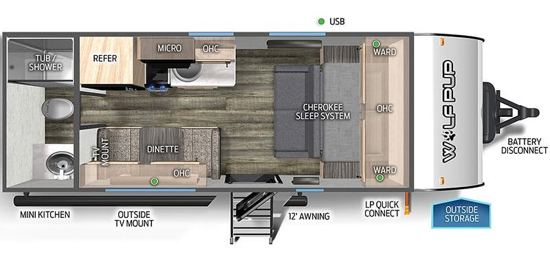 Floorplan of 2023 Forest River Cherokee Wolf Pup 16FQ