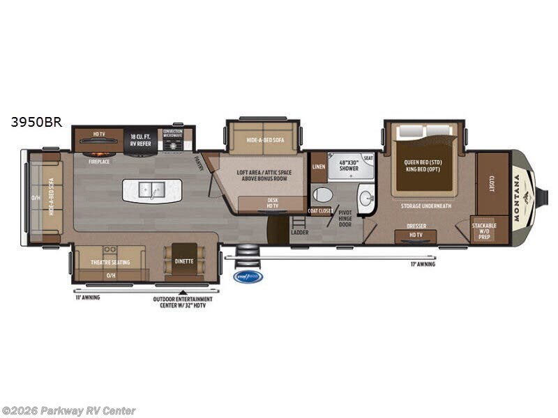 2017 Keystone Montana 3950 BR - Used Fifth Wheel For Sale by Parkway RV Center in Ringgold, Georgia features Slideout