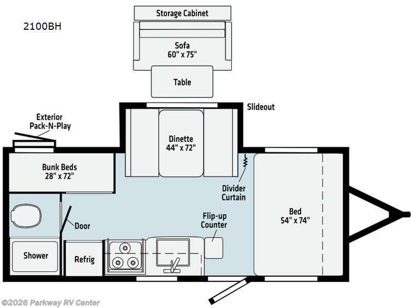 2021 Winnebago Micro Minnie 2100BH - Used Travel Trailer For Sale by Parkway RV Center in Ringgold, Georgia features Slideout