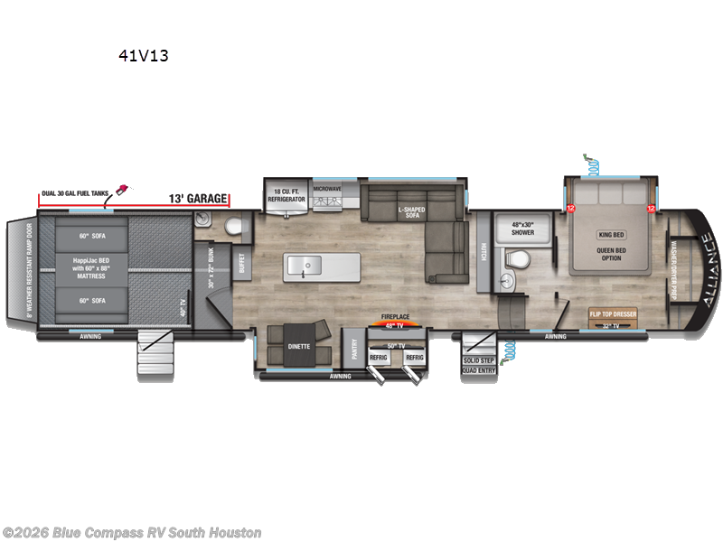 2026 Alliance RV Valor 41V13 - New Toy Hauler For Sale by Blue Compass RV South Houston in Alvin, Texas features Slideout