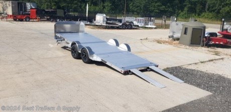 478-654-5350

only 1900# curb weight on this aluminum 82 x 20 tilt carhauler trailer

built in stab jacks and pull out ramps for low profile cars
aire dam standard
large tool box
power tilt
spread axle design with removable fenders
steps on side

Find the right lightweight aluminum, tandem axle utility trailer for you. These open flatbed car trailers are perfect car haulers for collector cars, antique vehicles, and off-roading 4x4 vehicles.

* Bed locks for travel and also wheel tilted back

2. 5200# Rubber torsion axles - Easy lube hubs

* Electric brakes, breakaway kit
* ST225/75R15 radial tires
* Phantom aluminum wheels, 5-4.5 BHP
* Removable aluminum fenders
* Extruded aluminum floor
* Front retaining rail headache bar
* A-Framed aluminum tongue, 48&quot; long with 2-5/16&quot; coupler
*

8. stake pockets on sides

*

4. swivel tie downs

* Drop leg tongue jack,
* DOT Lighting package, safety chains
* Overall width = 101-1/2&quot;
* Distance between fenders = 82&quot;