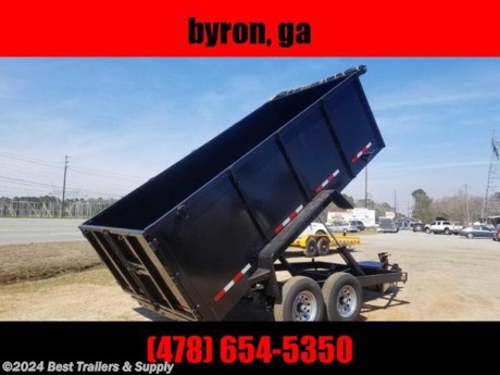 **Best Trailers &amp; Supply**

**Byron GA**

**800-453-1810**

7X14 14K 48&quot; High Side Barn Door Gate

Down to Earth is proud to offer quality dump trailers for sale at the lowest possible price.Our dump trailers are built for performance. We can even make a custom dump trailers to fit your specific needs and your budget.Our premium features Low Profile Dump Trailers are offered in 7,000, 10,000, 12,000, and 14,000 lb. GVWR&#39;s. The standard sides are 24 tall with two-way tailgates that open for unobstructed dumping or can be set in spreader mode for spreading gravel. An adjustable coupler is included as standard on mos models. The 7,000 and 10,000 GVWR models have a 6 main frame. The 12,000 and 14,000 GVWR models are built with a rugged 8 channel main frame. Cylinder sizes are matched to the model capacity.

Dump Trailers Spec Sheet - Standard Features

(2) 7000# E-Z Lube Axles
Brakes on both axles
Powder Coated tongue box for
battery and hydraulics
Double Cylinder

48&quot; Sides
10K Jack
2 5/16&quot; Adj. Coupler
7X14 body
Dump Gate

Stake pockets
16&quot; Radials tires and wheels
LED lighting
DOT tape

Options other sizes

6X12 dump body
7X14 dump body
Twin cylinders on 6X12
Scissor lift on 6X12
Scissor lift on 7X14
5200# Axles w/matching tires and wheels
6000# Axles w/matching tires and wheels
7000# Axles w/matching tires and wheels
7K drop leg jack
10K drop leg jack
Ramps
Low Profile
Deck over

**800-453-1810**

Any questions, concerns, or Info on this trailer, please call our sales team

delv is $2 per loaded mile

Please call to check stock

**Best Trailers &amp; Supply**

**Byron GA**

**800-453-1810**