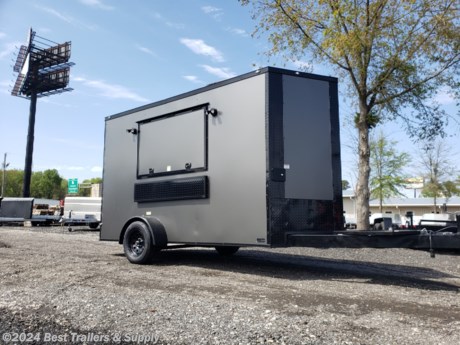 &lt;p&gt;Best Trailers &amp; Supply&lt;/p&gt;
&lt;p&gt;Byron GA&lt;/p&gt;
&lt;p&gt;800-453-1810&lt;/p&gt;
FREE WHITE WHEEL SPARE TIRE WHEN YOU PAY CASH at pick up

6x12&#39; 7&#39; interior concession trailer ready for you to finish to your specs.

We offer a full line of finished fully equipped food trailers and food trucks. We offer gas pkg propane pkg exhaust hood pkg and appliances. Available sizes 12ft 14ft 16ft 24ft and up. Any size serving window can be built 3x5 up to 4x8 with or without glass and screen. Please check out all of other trailers.

Options on this trailer

3x6 window w/ Glass &amp; Screen

50 AMP Electric PKG

7&#39; interior

single rear door

full sink pkg.

3 compartment + handwash

Standard Features

24&quot; O.C. Cross Members

Screwed Exterior

ST205 15&quot; Steel Belted Tires

E-Z Lube Hubs

24&quot; O.C. Roof Members

Interior Height 72&quot;

1-pc. Aluminum Roof

4-Way Plug

24&quot; O.C. Side Walls

1-12 Volt Dome Light Ramp Door

2&quot; A-Frame Coupler

8mm Birch Luan Walls

Plastic S/W Vents

Alum. Jeep Style Fenders

2-K Jack

3&quot; Tube Main Frame

12&quot; ATP Stone Guard Incandescent Tail Lights

36&quot; Side Door w RV style Lock

V-nose (2&#39;)

Safety Door Chain

0.024 Alum side

Metal Mods Rims

2990# Leaf Spring Drop Axle

800-453-1810

Any questions, concerns, or Info on this trailer, please call our sales team

delv is $2 per loaded mile

Please call to check stock

800-453-1810