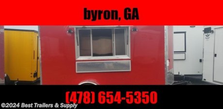 Best Trailers &amp; Supply

Byron GA

800-453-1810

FREE WHITE WHEEL SPARE TIRE WHEN YOU PAY CASH at pick up

6x12&#39; 7&#39; interior concession trailer ready for you to finish to your specs.

We offer a full line of finished fully equipped food trailers and food trucks. We offer gas pkg propane pkg exhaust hood pkg and appliances. Available sizes 12ft 14ft 16ft 24ft and up. Any size serving window can be built 3x5 up to 4x8 with or without glass and screen. Please check out all of other trailers.

Options on this trailer

3x6 window w/ Glass &amp; Screen

50 AMP Electric PKG

7&#39; interior

single rear door

full sink pkg.

3 compartment + handwash

Standard Features

24&quot; O.C. Cross Members

Screwed Exterior

ST205 15&quot; Steel Belted Tires

E-Z Lube Hubs

24&quot; O.C. Roof Members

Interior Height 72&quot;

1-pc. Aluminum Roof

4-Way Plug

24&quot; O.C. Side Walls

1-12 Volt Dome Light Ramp Door

2&quot; A-Frame Coupler

8mm Birch Luan Walls

Plastic S/W Vents

Alum. Jeep Style Fenders

2-K Jack

3&quot; Tube Main Frame

12&quot; ATP Stone Guard Incandescent Tail Lights

36&quot; Side Door w RV style Lock

V-nose (2&#39;)

Safety Door Chain

0.024 Alum side

Metal Mods Rims

2990# Leaf Spring Drop Axle

800-453-1810

Any questions, concerns, or Info on this trailer, please call our sales team

delv is $2 per loaded mile

Please call to check stock

800-453-1810