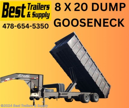 &lt;p&gt;## Best trailers&lt;/p&gt;
&lt;p&gt;## 866-553-9566&lt;/p&gt;
&lt;p&gt;## 478-654-5350&lt;/p&gt;
&lt;p&gt;&lt;strong&gt;8 x 20 gooseneck deckover 10 ton dump trailer high sides&lt;/strong&gt;&lt;/p&gt;
&lt;p&gt;
BY Delta
2 way gate with spreader and barn door&lt;/p&gt;
*
* 23,900 lbs. GVWR
* 96&quot; Bed Width(s)
* 20&#39; Length
* (2) 10,000 LB Straight, Dexter Oil Bath
* 235/R16 LRE Radial Tires, Mod Wheel
* Spare Tire Mount
* Brakes on Both Axles
* Five Leaf Heavy Duty Slipper Springs
* Twin 12,000 LB Bolt-On Two-Speed Side Wind Jacks
* Spare Tire mount
* 6&quot; Slide In Loading Ramps
* 25K, 2 5/16&quot; Adjustable Gooseneck
* 12&quot; Structural I-Beam Chassis
* 12&quot; Structural I-Beam Gooseneck
* 3&quot; Structural Channel Crossmembers, 16&quot; On Center
* 44&quot;, 12GA Tarp Ready Bulkhead
* 3/16&quot; (7GA) Smooth Plate Steel Floor
* Tarp Mounting Brackets with Protective Bulkhead
* Stake Pockets Included on Sides and Front
* Barn Door Gate
*
* Scissor Hoist
* Industrial Grade Sealed Wiring Harness, LED Lights
* Sand Blasted, Degreased, Acid Washed, Sealer Rinsed
* Sherwin Williams Powder Coat for a High Gloss &amp; Protective Finish