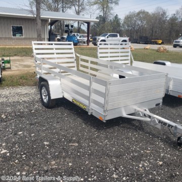 BESTTRAILERS AND SUPPLY BYRON Ga

478-654--5350

**Model:** 5410

**Weight:** 550#

**Bed Size:** 5410

**Tires:** 13&quot;

* 2000# Rubber torsion axle - No brakes - Easy lube hubs
* ST175/80R13 LRC Radial tires (1360# cap/tire)
* steel wheels, 5-4.5 BHP
* Aluminum fenders
* Extruded aluminum floor
* 6&quot; Front retaining bumper
* A-Framed aluminum tongue, 48&quot; long with 2&quot; coupler
*
* Tie down loops (2 per side)
* Swivel tongue jack, 1200# capacity
* LED Lighting package, safety chains
* Aluminum tailgate
* Overall length = 145&quot;
