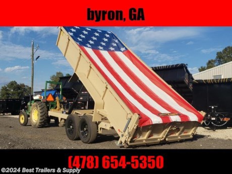 &lt;p&gt;Best Trailers&lt;/p&gt;
&lt;p&gt;**800-453-1810**&lt;/p&gt;
&lt;p&gt;7X14 16K 24&quot; High Side 2 WAY Gate WITH AMERICAN FLAG TARP&lt;/p&gt;
Down to Earth is proud to offer quality dump trailers for sale at the lowest possible price.Our dump trailers are built for performance. We can even make a custom dump trailers to fit your specific needs and your budget.Our premium features Low Profile Dump Trailers are offered in 7,000, 10,000, 12,000, and 14,000 lb. GVWR&#39;s. The standard sides are 24 tall with two-way tailgates that open for unobstructed dumping or can be set in spreader mode for spreading gravel. An adjustable coupler is included as standard on mos models. The 7,000 and 10,000 GVWR models have a 6 main frame. The 12,000 and 14,000 GVWR models are built with a rugged 8 channel main frame. Cylinder sizes are matched to the model capacity.

Dump Trailers Spec Sheet - Standard Features

(2) 8000# E-Z Lube Axles
Brakes on both axles
Powder Coated tongue box for
battery and hydraulics
Double Cylinder

24&quot; Sides
10K Jack
2 5/16&quot; Adj. Coupler
7X16 body
Dump Gate

Stake pockets
16&quot; Radials tires and wheels
LED lighting
DOT tape

800-453-1810

Any questions, concerns, or Info on this trailer, please call our sales team

delv is $2 per loaded mile

**Please call to check stock**

**800-453-1810**