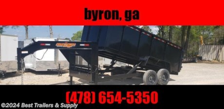 ## Best trailers

## 866-553-9566

## 478-654-5350

7x16 gooseneck deckover 8 ton dump trailer high sides

*
* 16000 lbs. GVWR
* 82&quot; Bed Width(s)
* 16&#39; Length
* (2) 8,000 LB Straight, Dexter Oil Bath
* 215/75R17.5 Radial Tires, Mod Wheel&#39;
* 16 ply tires
* Spare Tire Mount
* Brakes on Both Axles
* Heavy Duty Slipper Springs
* Twin 12,000 LB Bolt-On Two-Speed Side Wind Jacks
* Spare Tire mount
* 6&quot; Slide In Loading Ramps
* , 2 5/16&quot; Adjustable Gooseneck
* Structural I-Beam Gooseneck
* 3/16&quot; (7GA) Smooth Plate Steel Floor
* Tarp Mounting Brackets with Protective Bulkhead
* Stake Pockets Included on Sides and Front
* Barn Door Gate
*
* twin cylinder lift system
* Industrial Grade Sealed Wiring Harness, LED Lights
* powder coated gunmetal grey exterior
*