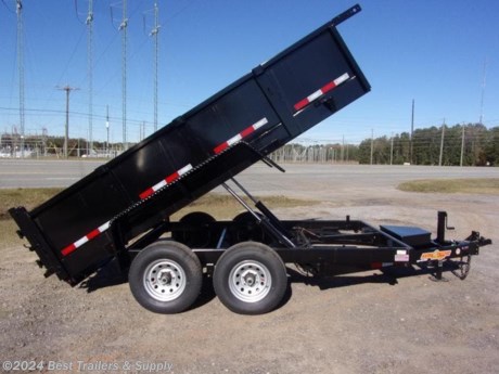 Best Trailers &amp; Supply

Byron GA

800-453-1810

6X12 low pro dump trailer

Our premium features Down to Earth Low Profile Dump Trailers are offered in 7,000, 10,000, 12,000, and 14,000 lb. GVWR&#39;s - as well as a heavy duty 15,000 GVWR version. The sides are 24 tall with tailgates that open for unobstructed dumping or can be set in spreader mode for spreading gravel. An adjustable coupler is included as standard. The 7,000 and 10,000 GVWR models have a 6 channel main frame. The 12,000 and 14,000 GVWR models are built with a rugged 8 channel main frame. Cylinder sizes are matched to the model capacity. The 7,000 through 14,000 GVWR models employ the standard duty scissor lift. The 15,000 GVWR heavy duty version adds a super duty scissor lift with 5 cylinder and G range radial tires. The tongue upgrades to 8 channel and floor crossmembers are 12 on center making this trailer suitable for heavy duty commercial applications. These changes are highlighted in bold type on the specs page. Dexter brand axles along with premium Westlake radial tires on all models provide a long life running gear.

GVWR: 10,000 lb.
Capacity: 6,680 lb.

* Two 5,200 lb. Dexter Brand Braking Axles
* Double Eye Spring Suspension
* 225/75 D15 Load Range D8 Ply Rating Castle Rock Radial Tires
* 6 Channel Main Frame -- 6 Channel Tongue
* 3--3 Tubing Dump Box Frame With 3 Channel Crossmembers
* 12 Gauge Floor
* 72 Inside Box With 20 Sides
* US Made Pump With Deep Cycle Battery Inside Lockable Security Box With 20 Hand Remote
* Barn Doors Tailgate
* 2 5/16 A-Frame Coupler
* Top Wind Jack
* Safety Chains And Break-a-Way Switch
* LED Lighting With Reflective Tape
* Primed and polyurethane paint

800-453-1810

Any questions, concerns, or Info on this trailer, please call our sales team

delv is $2 per loaded mile

Please call to check stock

800-453-1810