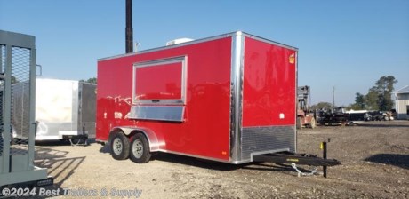 **Best Trailers &amp; Supply**

**Byron GA**

**866-553-9566**

full sink pkg
overhead cabinets above sink
AC w heat
aluminum walls and ceiling
rubber floor
7 ft inside height

FREE WHITE WHEEL SPARE TIRE WHEN YOU PAY CASH at pick up

* 16&quot; on Center Cross Members
* 24&quot; on Center Tubing Roof Members
* 16&quot; on Center Tubing Sidewalls
* 2000 lb. A-Frame Jack with Sand Foot
* 2 5/16&quot; Coupler
* 36&quot; Side Door with Flush Lock
* 32&quot; Side Door on 10&#39;
* .024&quot; White Aluminum Metal
* Screwed Exterior
* Interior Height 75&quot;
* 3/4&quot; Plywood Floors
* 3/8&quot; Plywood Walls
* (1) 12volt LED Dome Light
* Aluminum Fenders
* 1pc. Aluminum Roof
* 24&quot; Stone Guard
* V-Nose with ATP
* LED Lights
* 3500 lb. Drop Leaf Spring Axles
* Electric Brakes (Both Axles)
* RampDoors
* E-Z Lube Hubs
* Door Hold Back
* 7 Way Bargman Plug
* Steel Main Frame Rails

478-654-5350

Any questions, concerns, or Info on this trailer, please call our sales team

delv is $2 per loaded mile

866-553-9566