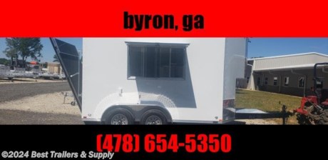 **Best Trailers &amp; Supply**

**Byron GA**

**800-453-1810**

FREE WHITE WHEEL SPARE TIRE WHEN YOU PAY CASH at pick up

spare tire box
base cabinets
gen cutout in V
7 ft interior
finished interior
AC
electric pkg
.080 exterior

Standard Features

24&quot; O.C. Cross Members

Screwed Exterior

ST225 15&quot; Steel Belted Tires

E-Z Lube Hubs

16&quot; O.C. Roof Members

16&quot; O.C. Side Walls

1-12 Volt Dome Light Ramp Door

2&quot; A-Frame Coupler

8mm Birch Luan Walls

Plastic S/W Vents


**800-453-1810**

Any questions, concerns, or Info on this trailer, please call our sales team

delv is $2 per loaded mile