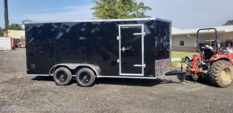 ## Best Trailers &amp; Supply

## Byron GA

## 800-453-1810

Upgrades on this 7X16 Trailer silver frost

**this is an economy grade trailer and is NOT recommended for commercial use**

Standard Features

V-Nose adds 2&#39; to the interior
Screwed Exterior
ST205 15&quot; Steel Belted Tires
24&quot; O.C. Roof Members
galvalum roof
Electric Brakes &amp; E-Z Lube Hubs
16&quot; O.C Floor
plywood floors
1-12 Volt LED Dome
7-Way &amp; Electric Breakaway
2-5/16&quot; Coupler
3/8&quot; Plywood Walls
Non-Powered Roof Vent
Trimmed Ramp &amp; 16&quot; Flap
2-K Jack &amp; Sand Foot
4&quot; Tube Frame
12&quot; ATP Stone Guard &amp; J-Rail
Alum. Teardrop Style Fenders
36&quot; Side Door w RV style. Locks
LED Light Package
0.024 White Alum. Metal
White Mods Rims
3500# Leaf Spring Drop Axle
Deluxe Tag Bracket

800-453-1810

Any questions, concerns, or Info on this trailer, please call our sales team

delv is $2 per loaded mile

Please call to check stock

800-453-1810