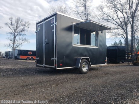 Best Trailers and supply

800-453-1810

6x12&#39; 7&#39; interior concession trailer ready for you to finish to your specs.
We offer a full line of finished fully equipped food trailers and food trucks. We offer gas pkg propane pkg exhaust hood pkg and appliances. Available sizes 12ft 14ft 16ft 24ft and up. Any size serving window can be built 3x5 up to 4x8 with or without glass and screen. Please check out all of other trailers.

This trailer included

3x6 window
7&#39; interior
.030
Double rear door
Stab jacks
Glass &amp; Screen
&lt;ul&gt;
 	&lt;li&gt;50 amp electric package&lt;/li&gt;
 	&lt;li&gt;finished interior&lt;/li&gt;
 	&lt;li&gt;72&quot; undercounter fridge&lt;/li&gt;
 	&lt;li&gt;coffee grinder&lt;/li&gt;
 	&lt;li&gt;espresso machine&lt;/li&gt;
 	&lt;li&gt;sink package&lt;/li&gt;
&lt;/ul&gt;
Standard Features

24&quot; O.C. Cross Members
Screwed Exterior
ST205 15&quot; Steel Belted Tires
E-Z Lube Hubs
24&quot; O.C. Roof Members
Interior Height 72&quot;
1-pc. Aluminum Roof
4-Way Plug
24&quot; O.C. Side Walls
&quot; Plywood Floors
1-12 Volt Dome Light Ramp Door
2&quot; A-Frame Coupler
8mm Birch Luan Walls
Plastic S/W Vents
Alum. Jeep Style Fenders
2K Jack
11ga. 3&quot; Tube Main Frame
12&quot; ATP Stone Guard Incandescent Tail Lights
36&quot; Side Door w RV style Lock
V-nose (2&#39;)
Safety Door Chain
0.024 Alum side
Metal Mods Rims
2990# Leaf Spring Drop Axle

800-453-1810

Any questions, concerns, or Info on this trailer, please call our sales team

delv is $1.50 per loaded mile

Please call to check stock

800-453-1810