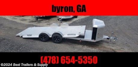 # Best Trailer

# Byron GA

# 800 453 1810

ALUMA 18 FT EXECUTIVE TILT CARHAULER TRAILER

1900# curb weight
2-5200# Rubber torsion axles - Easy lube hubs

* Electric brakes, breakaway kit
* Black aluminum wheels, 5-4.5 BHP
* 40&quot; Spread Axle - Removable fenders
* Extruded aluminum floor
* A-Framed aluminum tongue, 36&quot; long with 2-5/16&quot; coupler

6. Recessed tie rings, SS 5000#

* Swivel tongue jack,1500# capacity
* Tongue handle
* LED GLO Lighting package, safety chain loops
* Full length side steps
* Stationary Front = 20&quot; (measured from behind the box)
* Cargo Storage box - 42&quot;H x 82&quot; W x 34&quot; L

5. marker lights
6. Bed lights

* Receptacle holder
* Overall width: 101.5&quot;
* Overall length: 320&quot;/ 344&quot;