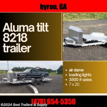 &lt;p&gt;Best trailers and supply&lt;/p&gt;
478-788-9039
866-403-9798
only 1500# curb weight
aluminum 82 x 18 tilt carhauler trailer

-----25th aneversary package ------
tall air dam
tool box
loading lights
custom aluminum wheels

* Bed locks for travel and also wheel tilted back
* about 9 Degrees of tilt
*

2. 3500# Rubber torsion axles - Easy lube hubs

* Electric brakes, breakaway kit
* ST205/75R14 radial tires
* aluminum wheels,
* Removable aluminum fenders
* Extruded aluminum floor
* Front retaining rail headache bar
* A-Framed aluminum tongue, 48&quot; long with 2-5/16&quot; coupler
*

8. stake pockets on sides

*

4. swivel tie downs

*

2. Fold-down rear stabilizer jacks

* Double-wheel swivel tongue jack, 1200# capacity
* DOT Lighting package, safety chains
* Overall width = 101-1/2&quot;
* Distance between fenders = 82&quot;

Ask about upgrades
upgrades include
tire rack
spare and mount
winch mount

best trailers and supply
macon GA
kurt or joey
478-788-9039