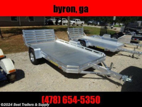 &lt;p&gt;best trailers in byron GA
478-654-5350&lt;/p&gt;
&lt;p&gt;7814 aluma 6.5 x 14 utility trailer aluminum&lt;/p&gt;
A 3500# Rubber torsion axle (rated at 2990#) - No brakes - Easy lube hubs
A ST205/75R14 LRC radial tires (1760# cap/tire)
A Aluminum wheels, 5-4.5 BHP
A Aluminum fenders
A Extruded aluminum floor
A Front &amp; side retaining rails 6&quot;
A A-Framed aluminum tongue, 48&quot; long with 2&quot; coupler
A 4) Stake pockets (2 per side)
A Swivel tongue jack, 800# capacity
A LED Lighting package, safety chains
A Hydraulic dampener
A Hydraulic lift for gas shock
A Overall width = 101.5&quot;
A Overall length = 194.5&quot;