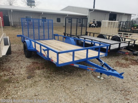 Best Trailers &amp; Supply
1347 Vietnam Veterans Memorial PKWY
Byron, GA 31008

800-453-1810
&lt;p&gt;&lt;strong&gt;76x14 trailer 2&quot; tube rails impact Blue&#160;&lt;/strong&gt;&lt;/p&gt;
Down to Earth is proud to offer quality utility trailers with rear gate for sale at the lowest possible price. Great for Atv and utv and motorcycles. Our premium Trailers are offered in 3,500, 7,000, 10,000, 12,000, and 14,000 lb. GVWR&#39;s. A 2&quot; couple on single axles. We can even make a custom trailers to fit your specific needs and your budget.

76 wide 14ft long 2&quot; tube rails
15&quot; Grey spoke tires and rims
3500# E-Z Lube Axle
Fold Up Jack
48&quot; Tubular Gate with Uprights on 12&quot; Centers

Spring Loaded Gate Latch
Treated 2x8 Lumber or Mesh Floor
3-Piece Tongue
Smooth Fenders with Backs &amp; Front Step

Marker Lights/Clearance Lights over 80&quot;
Wiring Enclosed with Loom
14&quot; Rails
NATM Compliant

Options

Special Colors
Side Gate
Spare tire bracket

800-453-1810

Any questions, concerns, or Info on this trailer, please call our sales team

delv is $2 per loaded mile

Please call to check stock

800-453-1810