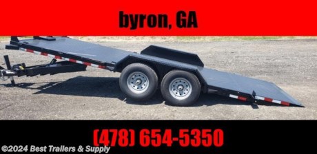 **Best Trailers &amp; Supply**

**Byron GA**

**800-453-1810**

82x20 power hydro tilt 12,000 GVWR
Hawke Trailers builds Hydraulic Power Tilt flatbed equipment trailers in both standard and heavy duty versions. The length is 20
The standard version is built with a 6 channel main frame and 3 channel crossmembers on 16 centers. It is available in 10,000 and 12,000 GVWR&#39;s. All sizes great for bobcat skid steer, track loader, backhoe and tractors.
The heavy duty version upgrades to an 8 channel main frame. It is available in 12,000 and 15,000 GVWR&#39;s. The 12,000 GVWR version has 3 channel crossmembers on 16 centers. The 14,000 GVWR version has 3 channel crossmembers on 12 centers for extra floor integrity when hauling concentrated loads such as a forklift.
GVWR: 12,000 lb.
Capacity: 8,800 lb.
Diamond Plate Deck - power up and power down tilt
80&quot; Between Fenders
Two 6,000 lb. Dexter Brand Braking Drop Axles
Double Eye Spring Suspension
235/80 R16 Load Range E10 Ply Rating Westlake Radial Tires
6&quot; Channel Frame
3&quot; Channel Crossmembers - 16&quot; Spacing
6&quot; Channel Tongue
2 5/16&quot; Adjustable Coupler
7000 lb. Drop Foot Jack
Heavy Duty Removable Diamond Plate Fenders
D-Ring Tie Downs
Safety Chains And Break-a-Way Switch
LED Lighting With Reflective Tape
Primed with epoxy primer and two coats of polyurethane paint
Curb weight 3200#

**800-453-1810**

Any questions, concerns, or Info on this trailer, please call our sales team
delv is $2 per loaded mile

Please call to check stock
**Best Trailers &amp; Supply**

**Byron GA**

**800-453-1810**