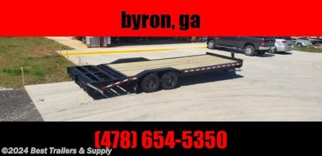 **Best Trailers &amp; Supply**

**Byron GA**

**800-453-1810**

STWB-24 tilt deck equipment trailer

Standard Features:

Tubular Steel Main Frame

17,600 GVWR

8,000# Hybrid Spring Axle

Self-Adjusting Electric Brakes

17.5&quot; H Range 16 Ply Tires

27.5&quot; Bed Height

102&quot; Bed Width

Treated Pine Decking

Rub Rail &amp; Stake Pockets

4&#39; Beavertail

14.5 Degree Beavertail

2-Full Width Flip Over Wedge Ramps

No Exposed Wiring

Cold Weather 7 Way Plug

LED Lights

12K Bolt-On Spring Return Jack

2-5/16&quot; Adjustable Coupler

PPG Polyurethane Primer &amp; Paint

5 Year Frame Warranty

**Best Trailers &amp; Supply**

**Byron GA**

**800-453-1810**