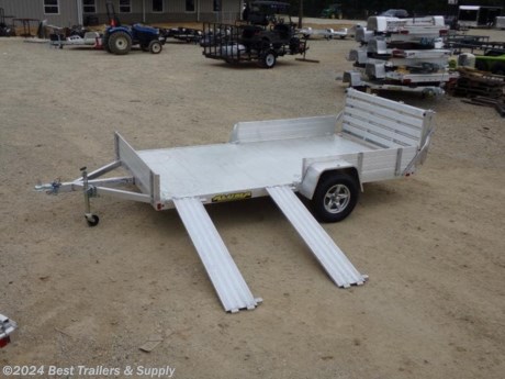 aluma 8112 bt SR side load atv utv trailer.
lightwegih only 920#
478-654--5350
866-403--9798

* 12&quot; Solid front
*
* 69&quot;x12&quot; Front side ramps - 12&quot; solid side on balance of trailer
* Aluminum bi-fold rear tailgate - 75.5&quot; wide x 59&quot; long
* 3500# Rubber torsion axle - No brakes - Easy lube hubs (2990 GVWR)
* ST205/75R14 LRC Aluminum wheels &amp; tires (1760# cap/tire)
* Aluminum fenders
* Extruded aluminum floor
* A-Framed aluminum tongue, 48&quot; long with 2&quot; coupler
*
* Tie down loops on 8112 / 8) Tie down loops on 8113-8114-8115
* Swivel tongue jack, 1200# capacity
* LED Lighting package, safety chains
* Overall width = 101 1/2&quot;
* Overall length = 219&quot;